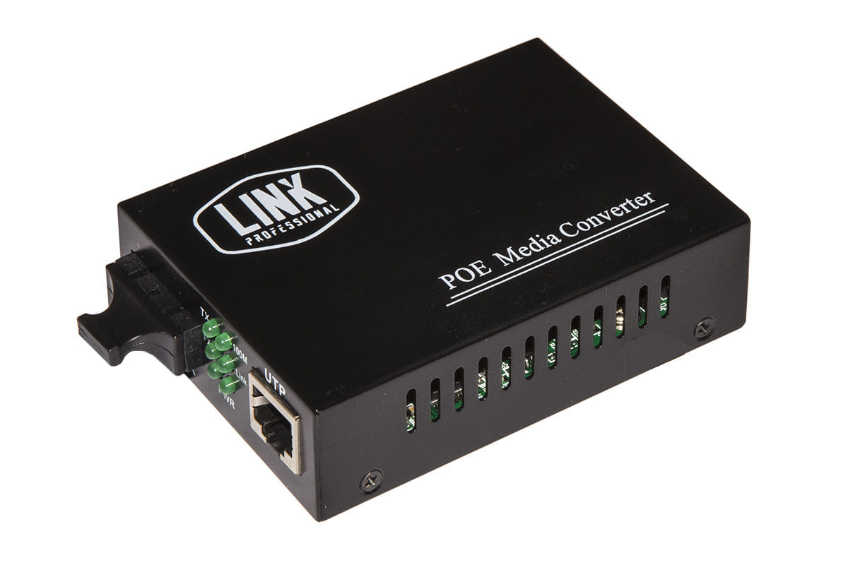 Link Media Converter Fibra Ottica Sc Duplex Singlemode Rj45 10-100 Singlemode 1310nm Poe 802.3at 30W 10-100