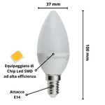 Lampadina led candela e14 6watt resa 40watt risparmio energetico 4500k pezzi 6