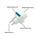 Adattatore bianco spina schuko 2 prese bipasso 1 presa schuko 16 ampere ecova