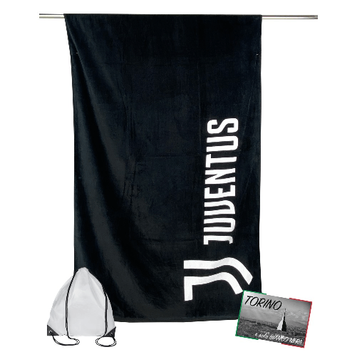 TELO MARE SPORT JUVE scritta MISURA GRANDE Cm. 90 X 170 ORIGINALE JUVENTUS CON ZAINO PORTATELO e cartolina TORINO È