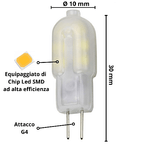 Lampadina led spillo g4 2watt resa 18watt risparmio energetico 6000k pezzi 3