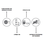 Adattatore triplo attacco piccolo bianco schuko 10 ampere ecova
