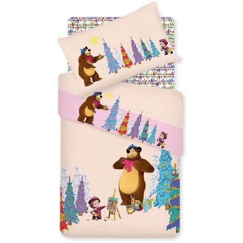 GABEL-TRAPUNTINO-COPRILETTO-TRAPUNTATO-1-PIAZZA-LETTO-SINGOLO-MASHA-E-ORSO-DISNEY-PAINTING-COTONE