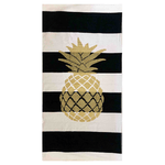 Telo Mare Fantasia Righe Golden Ananas 90x165cm Asciugamano Spiaggia 100% Cotone