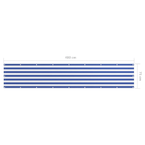 Paravento-da-Balcone-Bianco-e-Blu-75x400-cm-Tessuto-Oxford