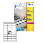 Avery Poliestere adesivo L6146 bianco antim. 20fg A4 63,5x33,9mm (24et/fg) laser Avery