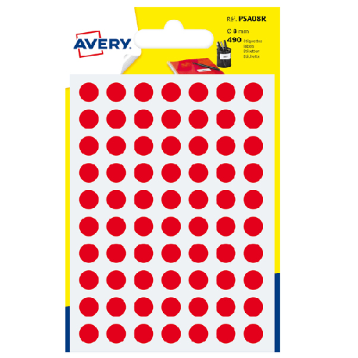 Blister-490-etichetta-adesiva-tonda-PSA-rosso-Ø8mm-Avery