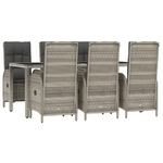 Set da Pranzo da Giardino 7 pz con Cuscini in Polyrattan Grigio