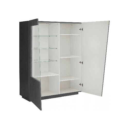 Dmora Vetrina Dkruni, Credenza con anta a vetro, Mobile da soggiorno multiuso con luce LED