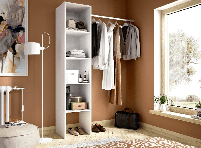 Dmora Guardaroba Dmaffe, Struttura per cabina armadio, Mobile appendiabiti aperto, 138x40h186 cm