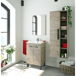 Dmora Mobile sottolavabo Dkolaro, Mobiletto per bagno, Armadio a 2 ante con specchio