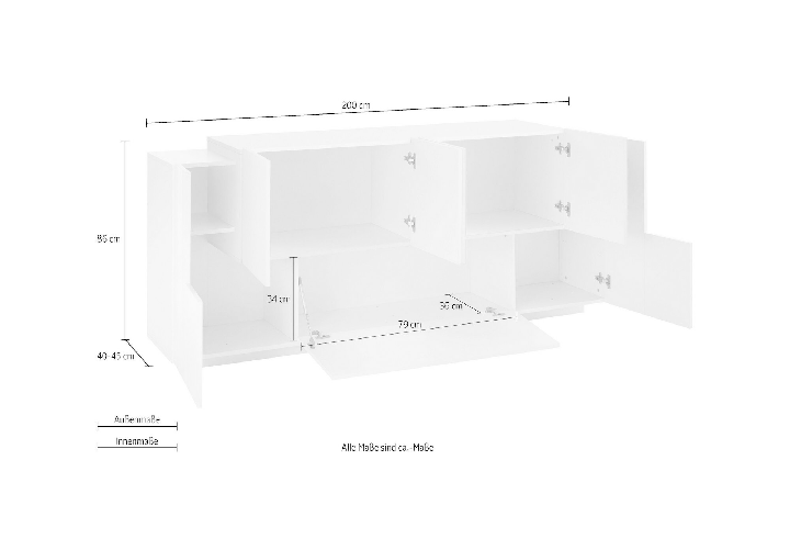 Dmora Credenza Ddionis, Madia da cucina a 7 ante, Buffet da soggiorno, Madia da cucina