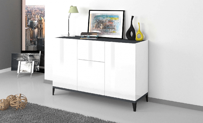 Dmora Credenza Ddybal, Madia da cucina a 3 ante e 1 cassetto, Buffet da soggiorno, Madia da cucina