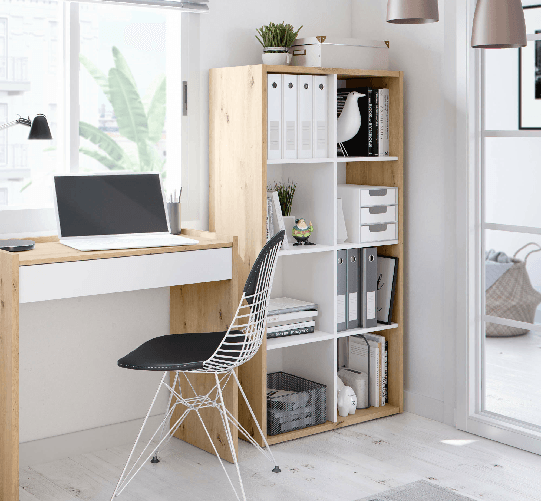 Dmora Libreria Dmarini, Mobile portalibri reversibile con 8 scomparti