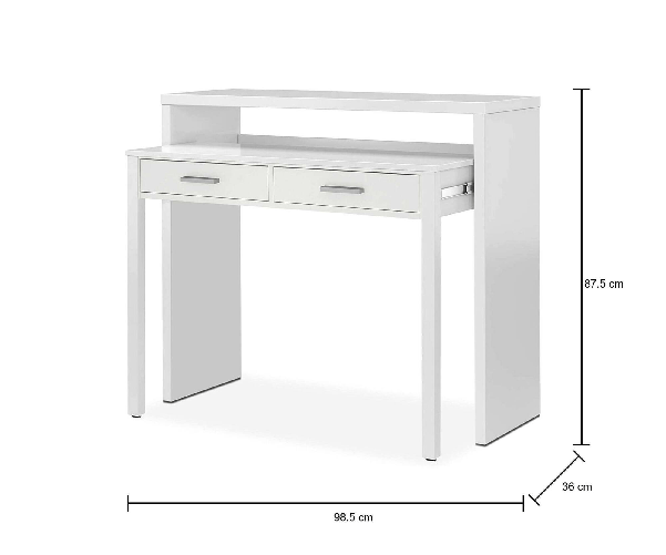 Dmora Scrivania Damodi, Scrivania con piano estensibile, Scrittoio porta PC con 2 cassetti