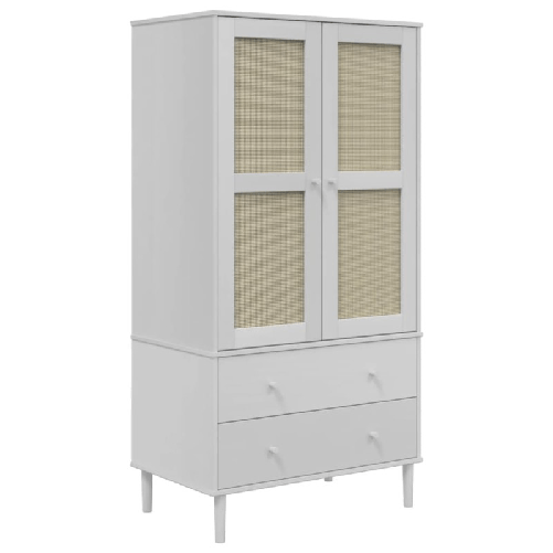 Armadio SENJA Aspetto Rattan Bianco 90x55x175 cm Massello Pino