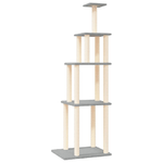 vidaXL Albero per Gatti con Tiragraffi in Sisal Grigio Chiaro 183 cm