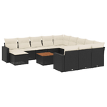 vidaXL Set Divani da Giardino 13pz con Cuscini Nero in Polyrattan