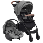 vidaXL Passeggino 3 in 1 Grigio Chiaro in Acciaio