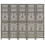 vidaXL Divisorio 5 Pannelli Intagliato Grigio 200x165cm Mango Massello