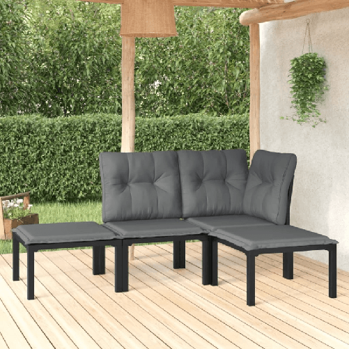 vidaXL Set Salotto da Giardino 4 pz Nero e Grigio in Polyrattan