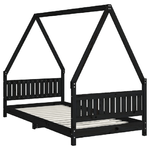 vidaXL Giroletto per Bambini Nero 90x190 cm in Legno Massello di Pino