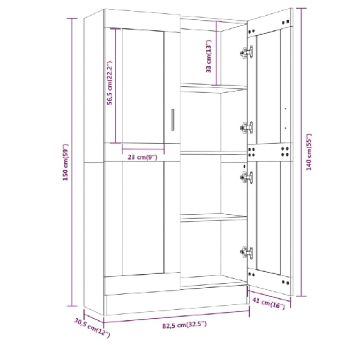 Mobile Vetrina Grigio Sonoma 82,5x30,5x150 cm Legno ingegnerizzato