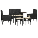 vidaXL Set Mobili da Giardino 6 pz con Cuscini in Polyrattan Nero