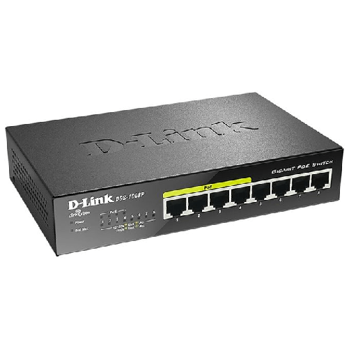 D-Link-DGS-1008P-switch-di-rete-Non-gestito-Gigabit-Ethernet--10-100-1000--Supporto-Power-over-Ethernet--PoE--Nero