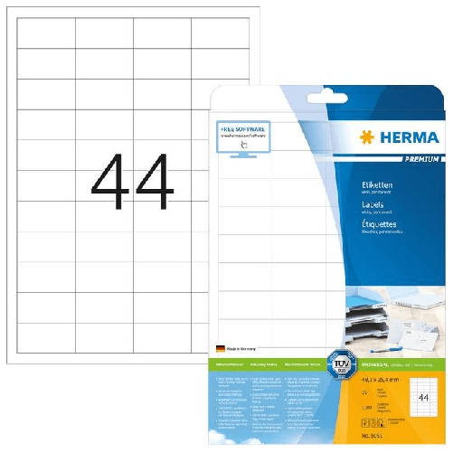 HERMA-5051-etichetta-autoadesiva-Rettangolo-Permanente-Bianco-1100-pz