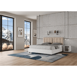 Letto matrimoniale contenitore 160x190 bianco frassino cuscini similpelle tortora Egos Annalisa