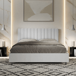 Letto matrimoniale contenitore 160x200 bianco frassino testata similpelle bianco Kaia