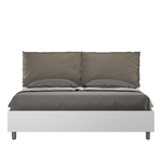 Letto matrimoniale contenitore 160x190 bianco frassino cuscini similpelle cappuccino Egos Antea