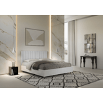 Letto matrimoniale contenitore 160x190 bianco frassino testata similpelle bianco Kaia