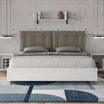 Letto matrimoniale con rete 160x190 bianco frassino cuscini similpelle cappuccino Egos Annalisa