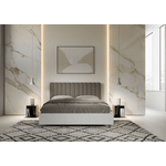 Letto matrimoniale con rete 160x200 bianco frassino testata similpelle cappuccino Kaia