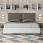 Letto matrimoniale contenitore 160x200 bianco frassino cuscini similpelle cappuccino Egos Antea