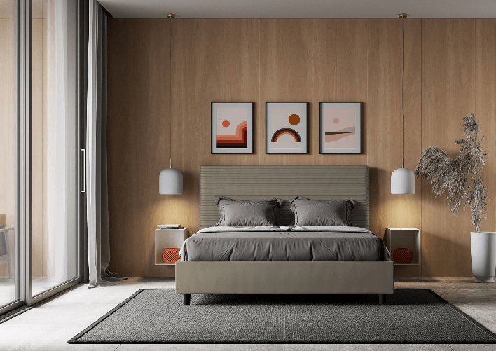 Letto matrimoniale contenitore imbottito 160x190 similpelle cappuccino Focus