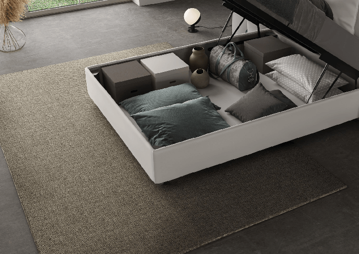 Letto una piazza e mezza contenitore imbottito 120x200 similpelle bianco Priya