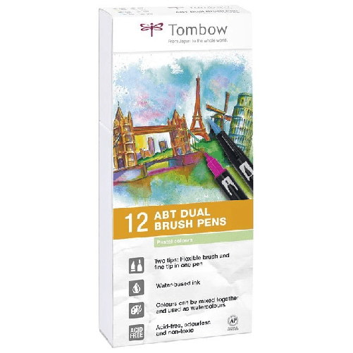 Tombow-ABT-12P-2-marcatore-Fine-Blu-Verde-Grigio-Azzurro-Verde-chiaro-Menta-Rosa-Viola-Giallo-12-pz