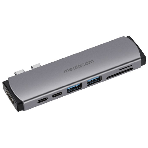 Mediacom-MD-M201-replicatore-di-porte-e-docking-station-per-laptop-Cablato-USB-3.2-Gen-1--3.1-Gen-1--Type-C-Alluminio