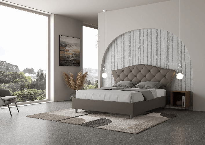 Letto matrimoniale con rete imbottito 160x190 similpelle cappuccino Langre