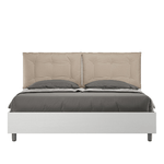 Letto matrimoniale con rete 160x200 bianco frassino cuscini similpelle tortora Egos Annalisa