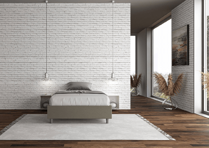 Letto matrimoniale francese con rete imbottito 140x210 similpelle cappuccino Azelia