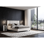 Letto matrimoniale con rete imbottito 160x210 similpelle bianco Goya