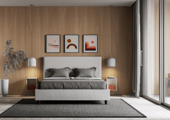 Letto matrimoniale contenitore imbottito 160x190 similpelle bianco Focus