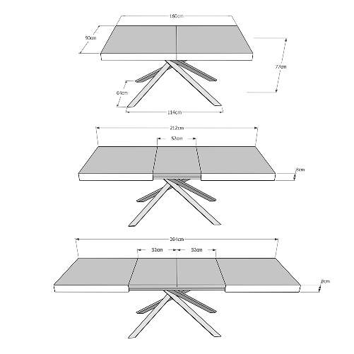 Tavolo allungabile 160x90/264 cm Karida Cemento gambe antracite