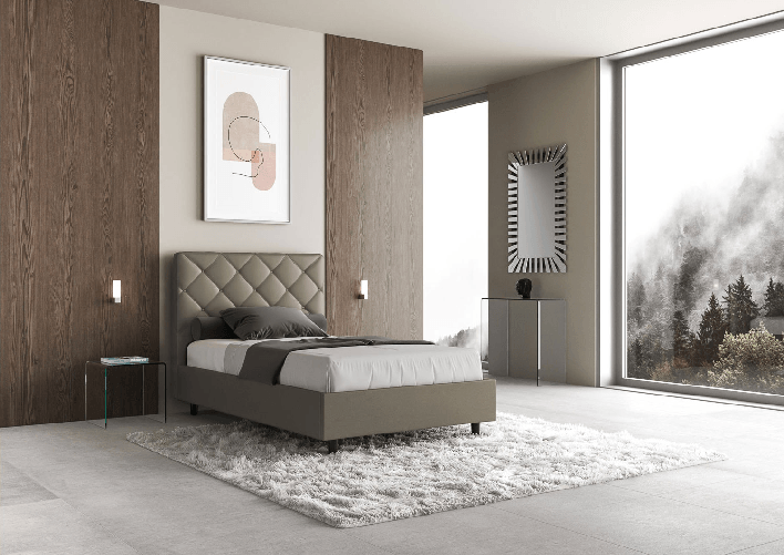 Letto una piazza e mezza contenitore imbottito 120x200 similpelle cappuccino Priya