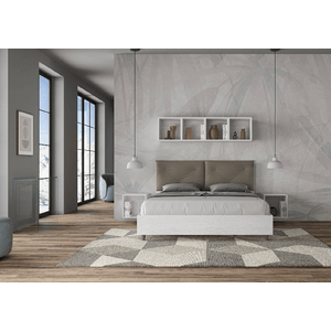 Letto matrimoniale contenitore 160x190 bianco frassino cuscini similpelle cappuccino Egos Appia