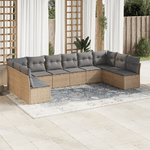 vidaXL Set Divano da Giardino 10 pz con Cuscini Beige in Polyrattan